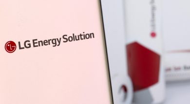 Illustration shows smartphone with LG Energy Solution’s logo displayed