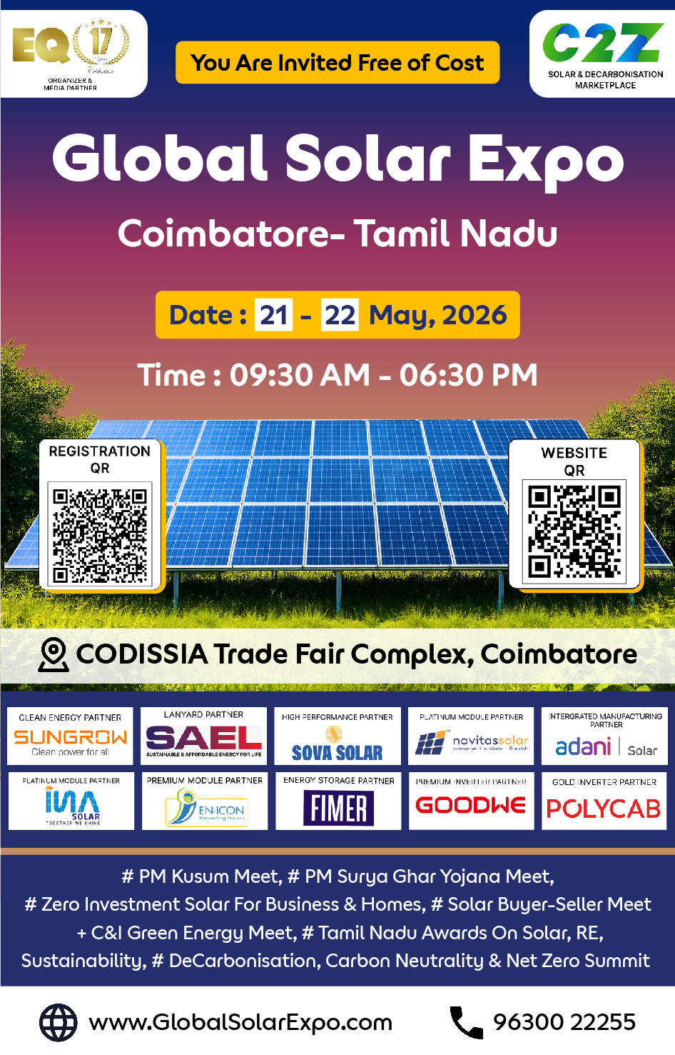 Coimbatore Emerges as a Renewable Energy Powerhouse as Global Solar Expo & Global Battery Expo 2026 Set to Attract 20,000+ Visitors – EQ